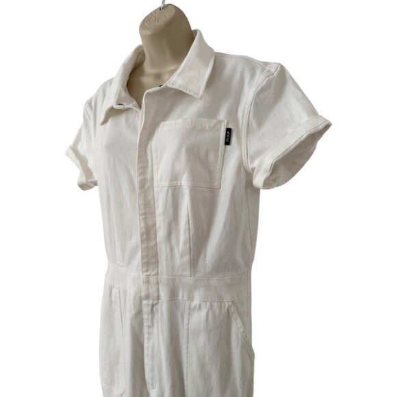 ATWYLD Women's Sz L Mechanic Style Off White  Utility Pockets Overalls Jumpsuit - Picture 2 of 11